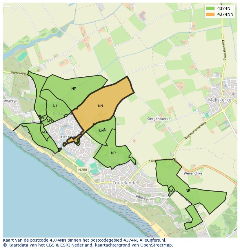 Afbeelding van het postcodegebied 4374 NN op de kaart.
