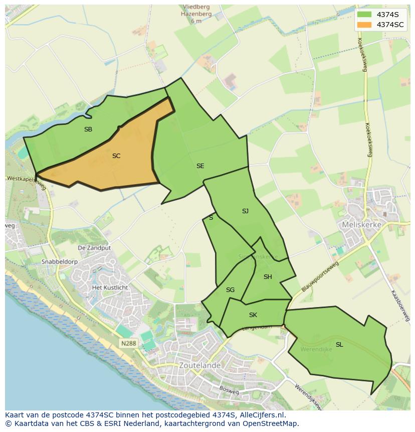 Afbeelding van het postcodegebied 4374 SC op de kaart.