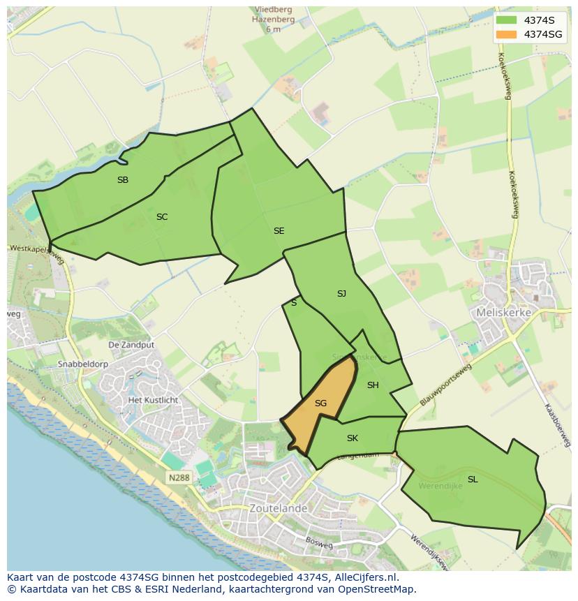Afbeelding van het postcodegebied 4374 SG op de kaart.