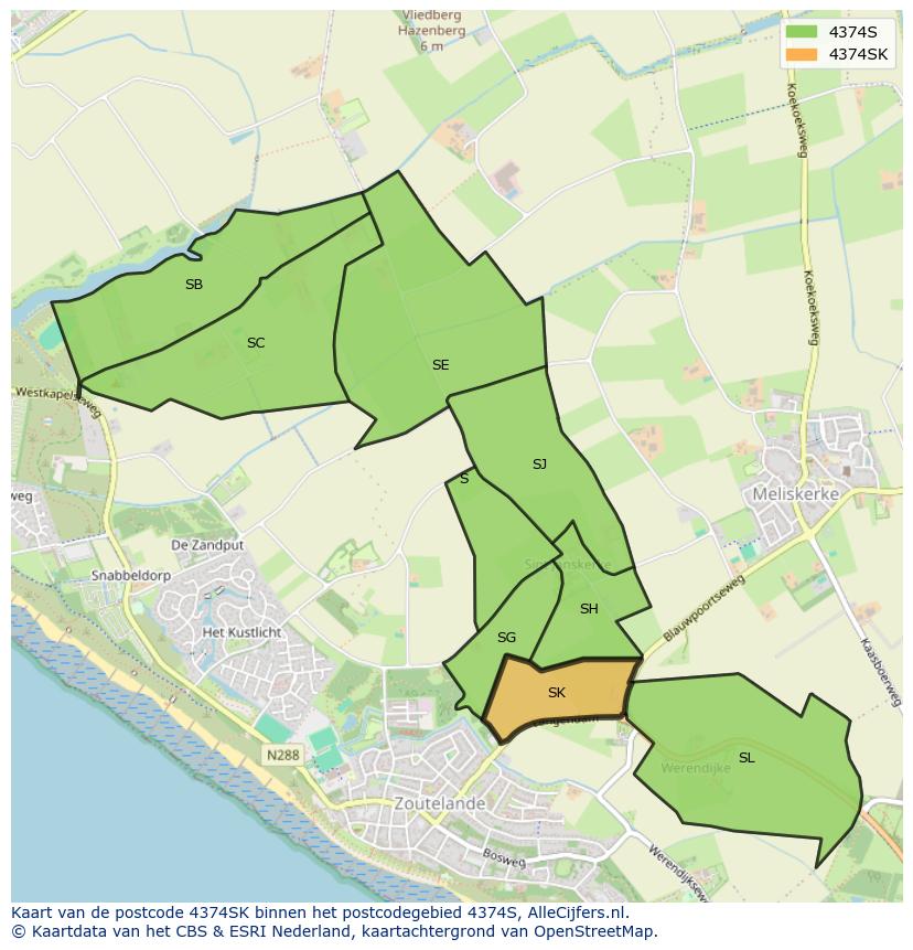 Afbeelding van het postcodegebied 4374 SK op de kaart.