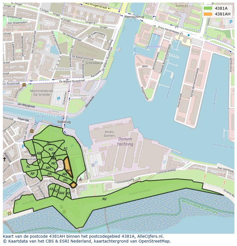Afbeelding van het postcodegebied 4381 AH op de kaart.