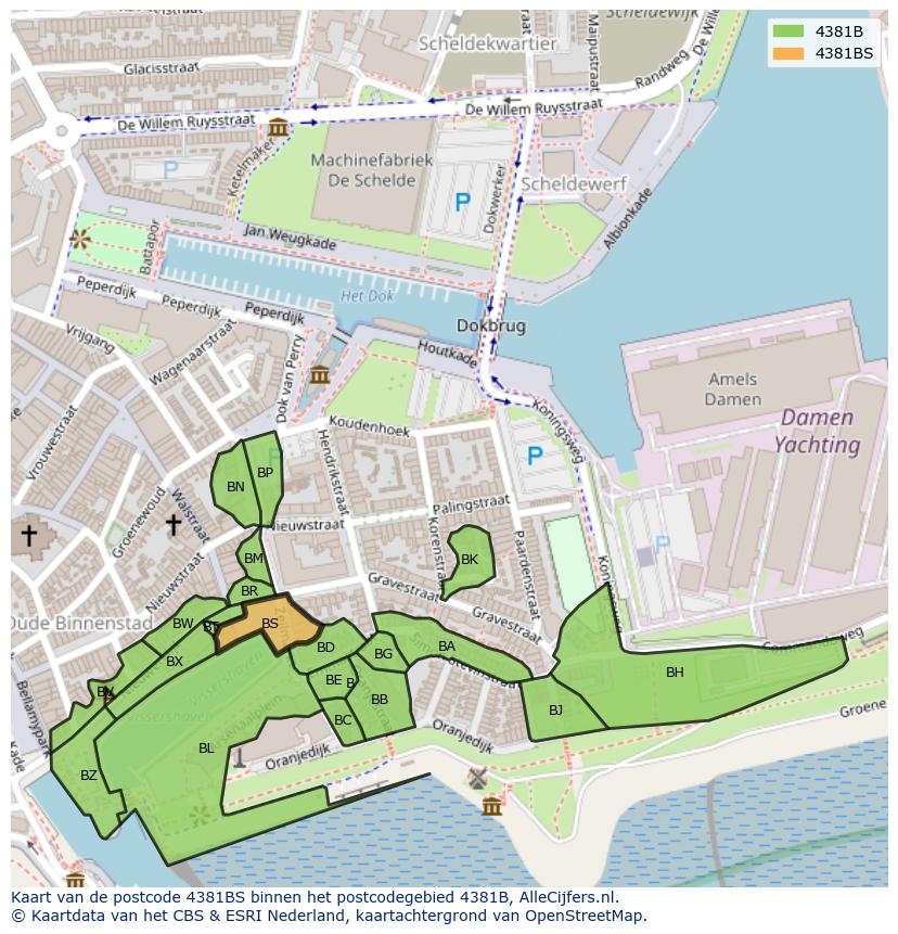 Afbeelding van het postcodegebied 4381 BS op de kaart.