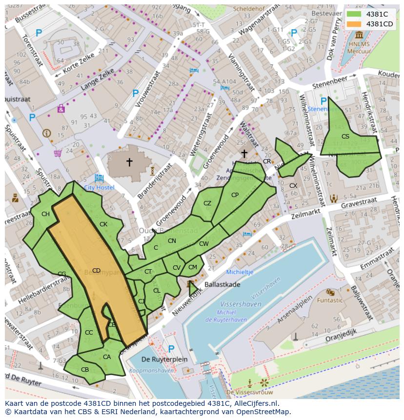 Afbeelding van het postcodegebied 4381 CD op de kaart.