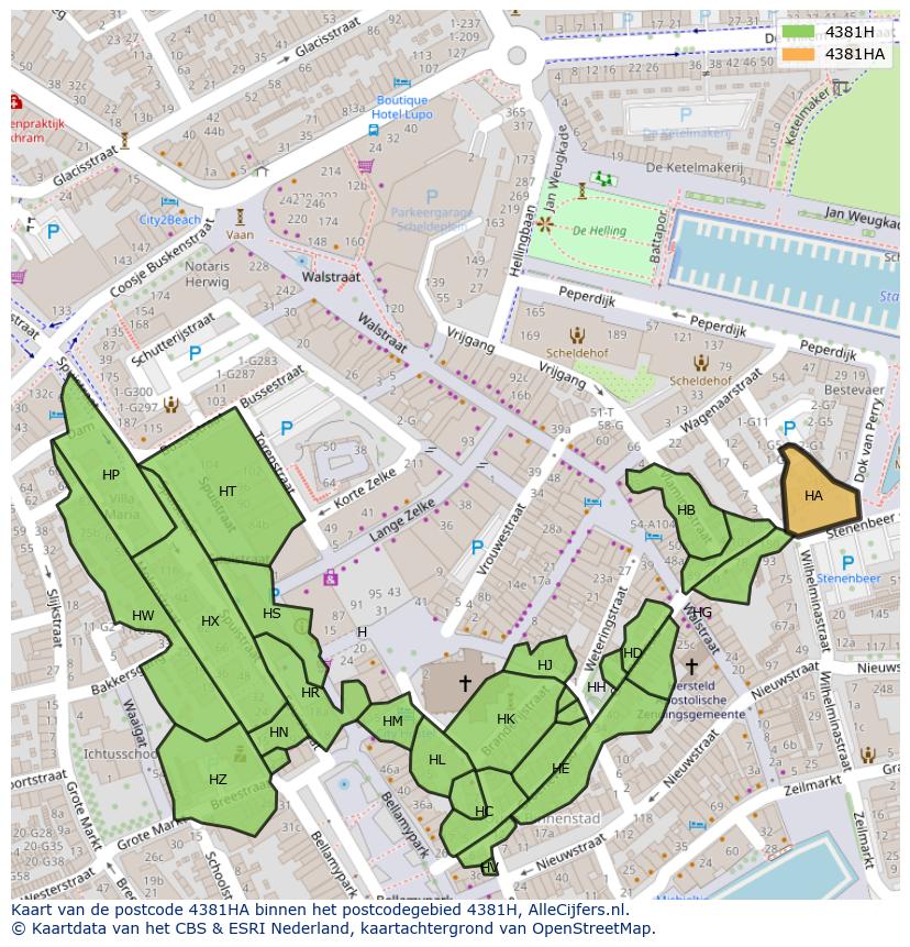 Afbeelding van het postcodegebied 4381 HA op de kaart.