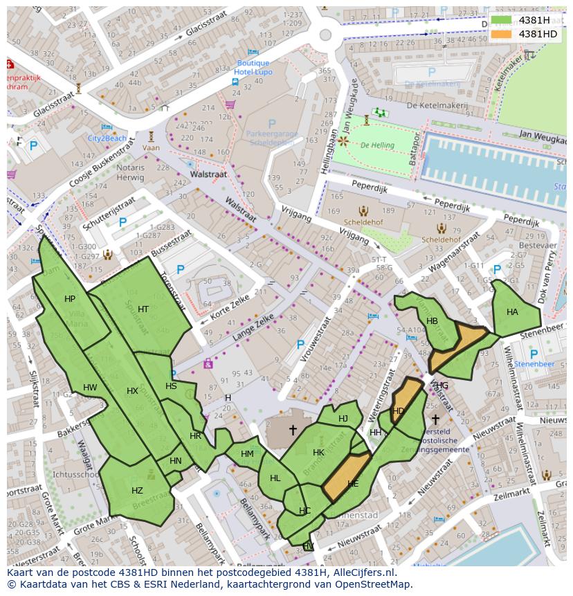 Afbeelding van het postcodegebied 4381 HD op de kaart.