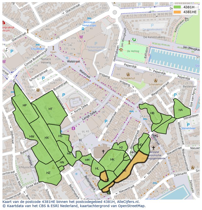 Afbeelding van het postcodegebied 4381 HE op de kaart.