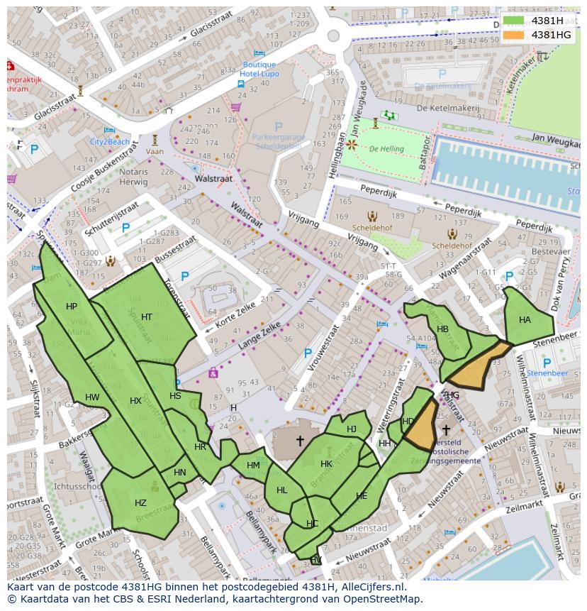 Afbeelding van het postcodegebied 4381 HG op de kaart.