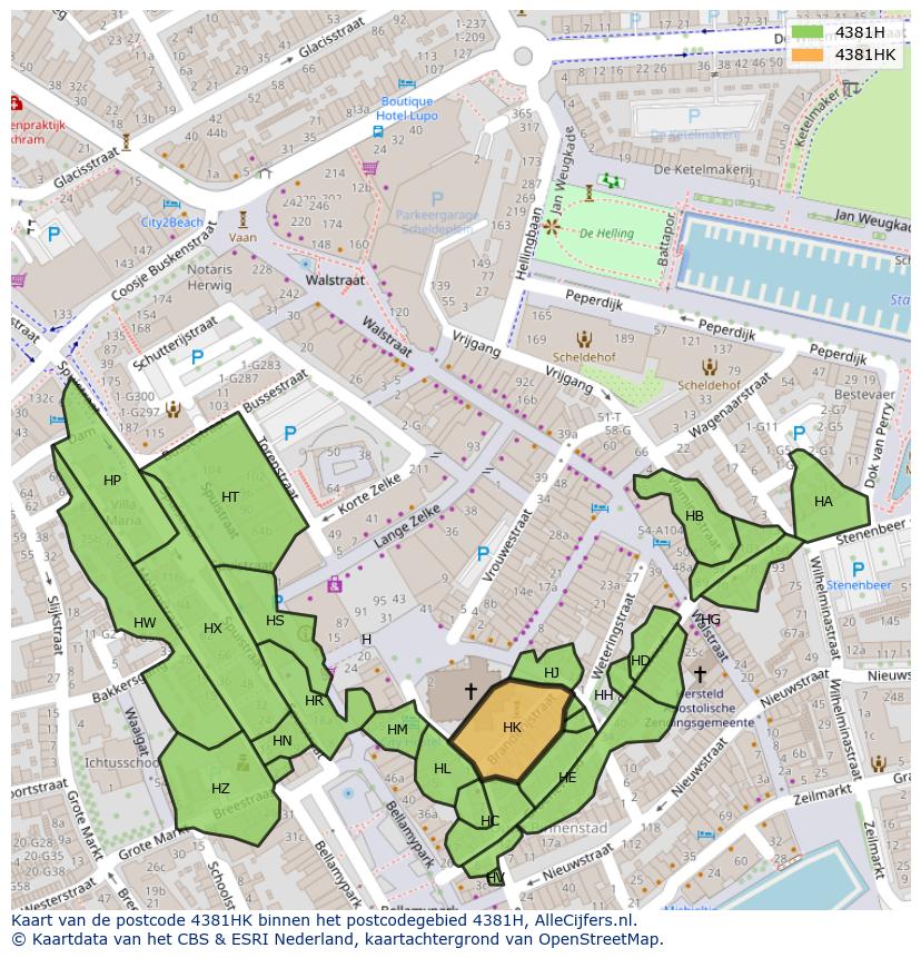 Afbeelding van het postcodegebied 4381 HK op de kaart.
