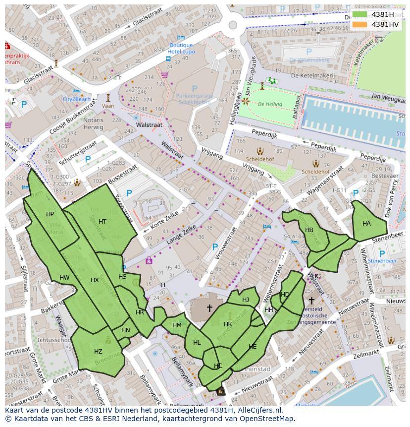 Afbeelding van het postcodegebied 4381 HV op de kaart.