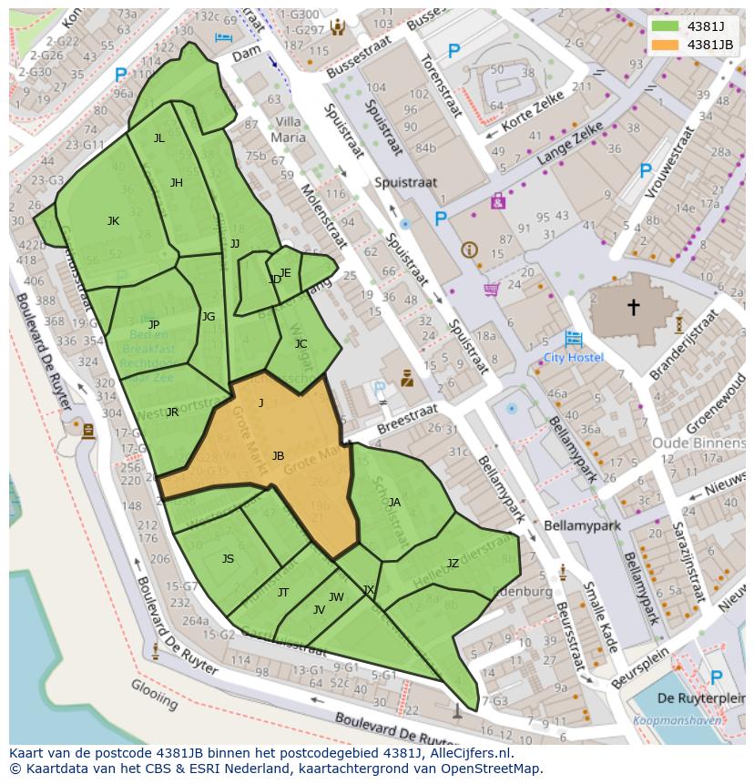 Afbeelding van het postcodegebied 4381 JB op de kaart.