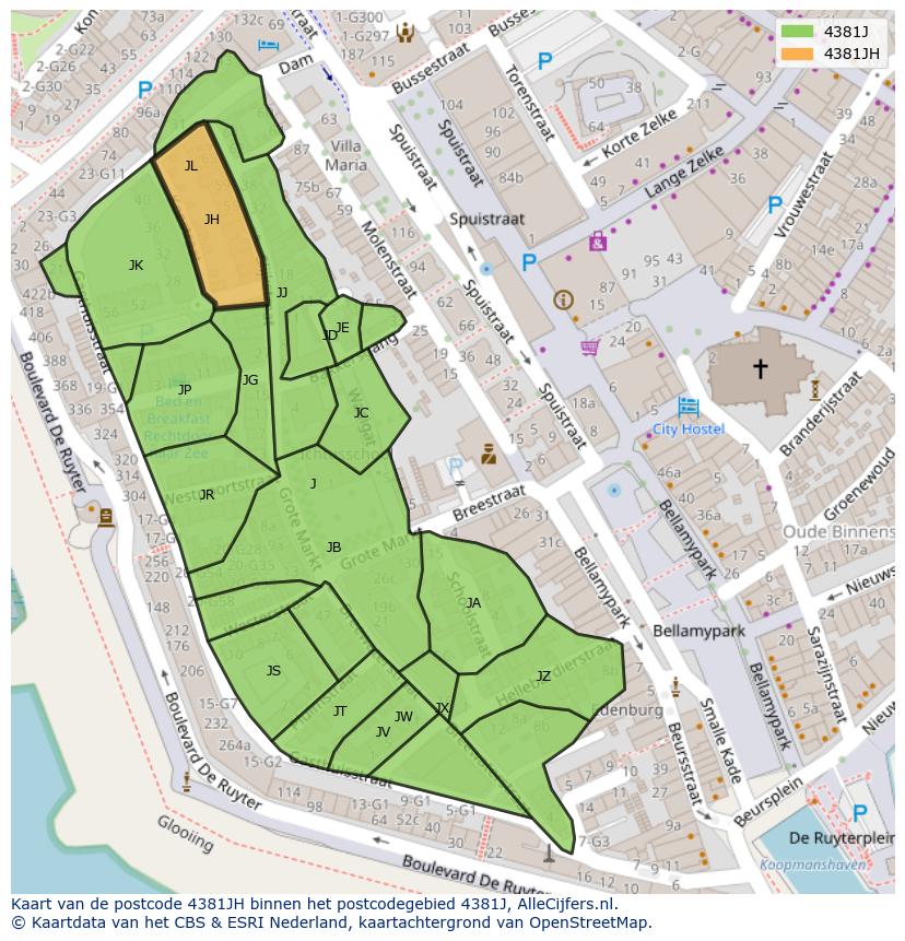 Afbeelding van het postcodegebied 4381 JH op de kaart.
