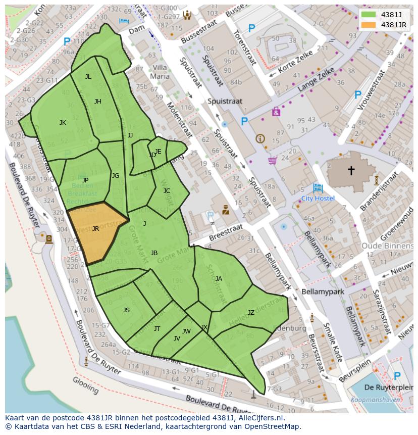 Afbeelding van het postcodegebied 4381 JR op de kaart.