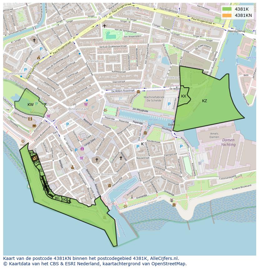 Afbeelding van het postcodegebied 4381 KN op de kaart.