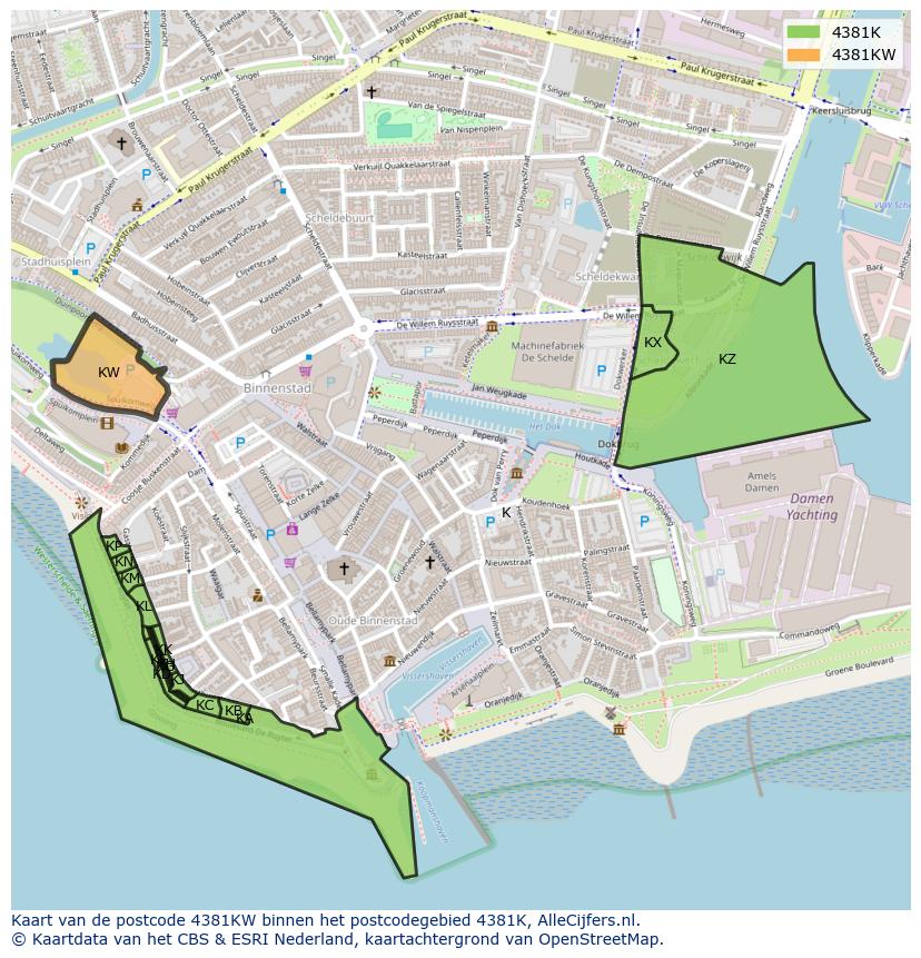 Afbeelding van het postcodegebied 4381 KW op de kaart.