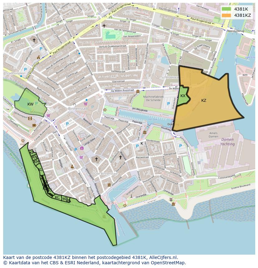 Afbeelding van het postcodegebied 4381 KZ op de kaart.