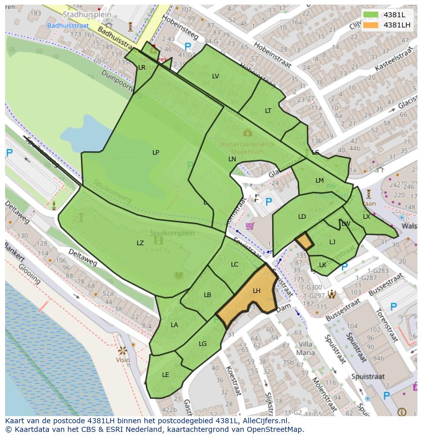 Afbeelding van het postcodegebied 4381 LH op de kaart.
