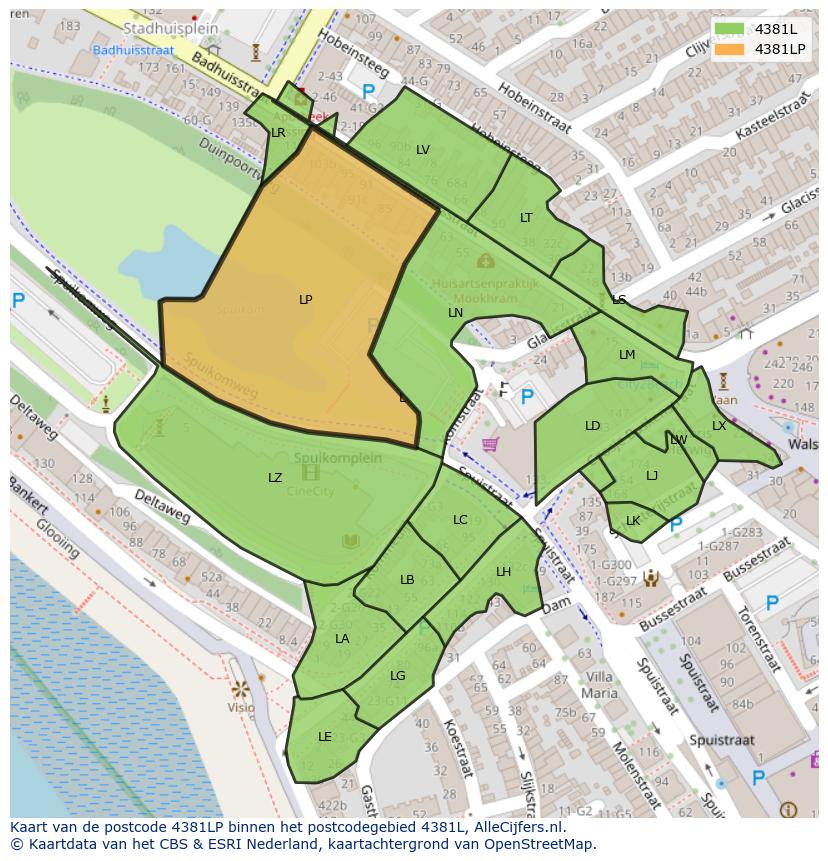 Afbeelding van het postcodegebied 4381 LP op de kaart.