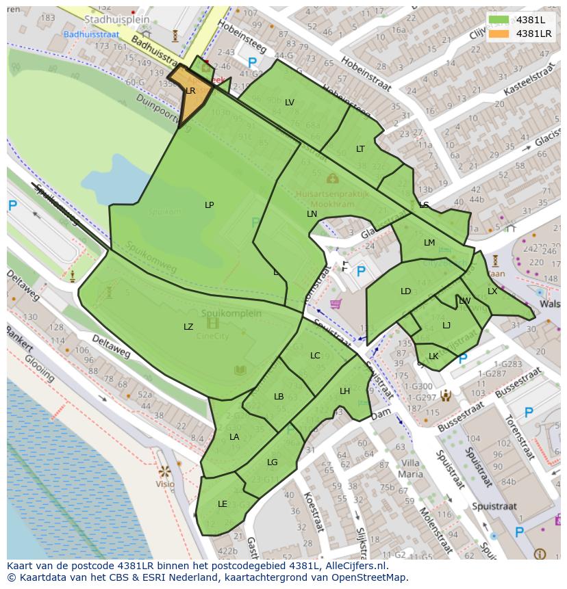 Afbeelding van het postcodegebied 4381 LR op de kaart.