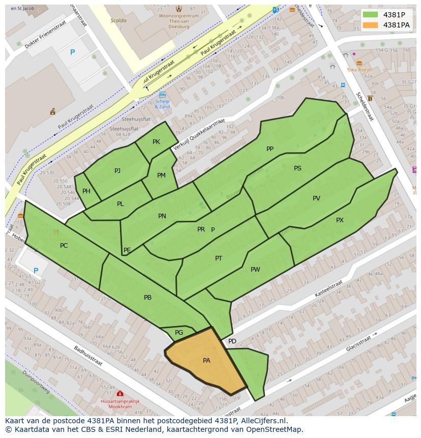 Afbeelding van het postcodegebied 4381 PA op de kaart.