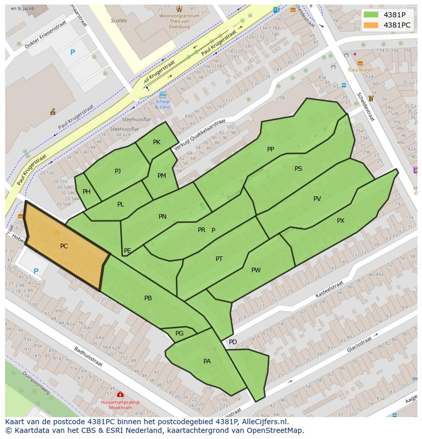 Afbeelding van het postcodegebied 4381 PC op de kaart.