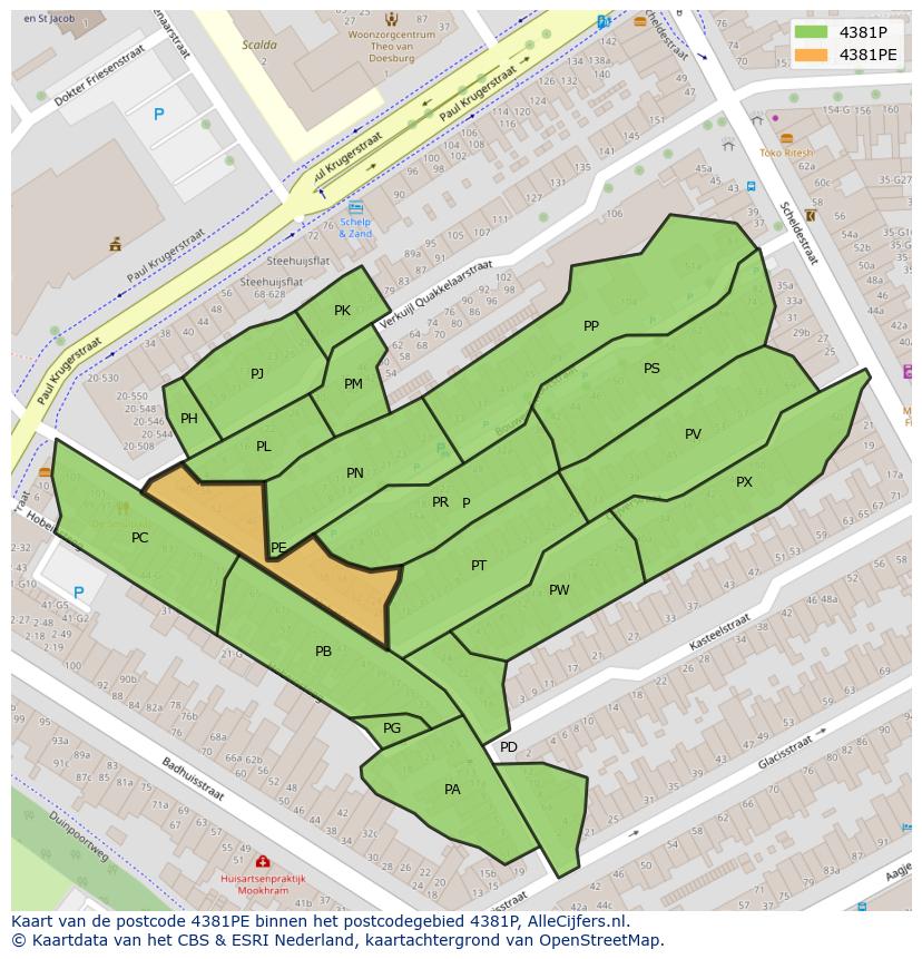 Afbeelding van het postcodegebied 4381 PE op de kaart.