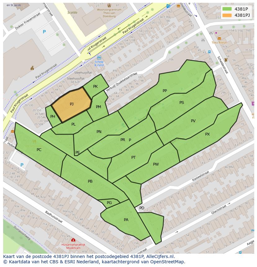 Afbeelding van het postcodegebied 4381 PJ op de kaart.