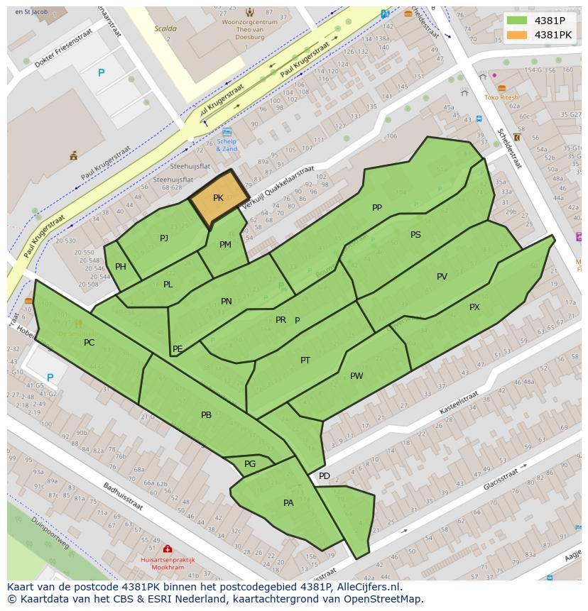 Afbeelding van het postcodegebied 4381 PK op de kaart.