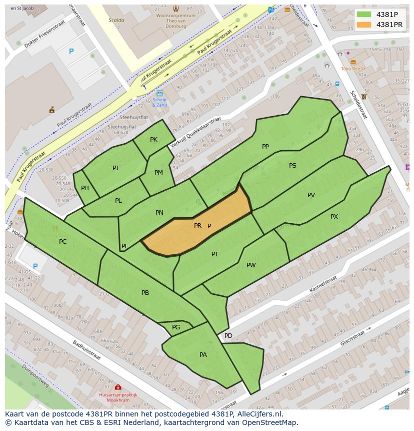 Afbeelding van het postcodegebied 4381 PR op de kaart.