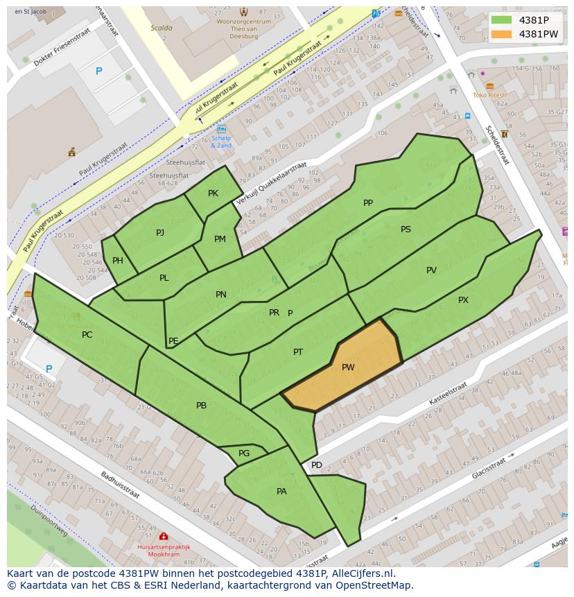 Afbeelding van het postcodegebied 4381 PW op de kaart.