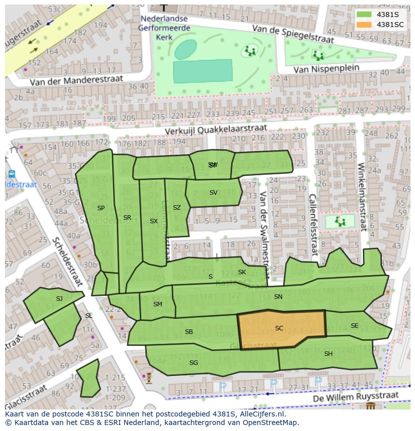 Afbeelding van het postcodegebied 4381 SC op de kaart.