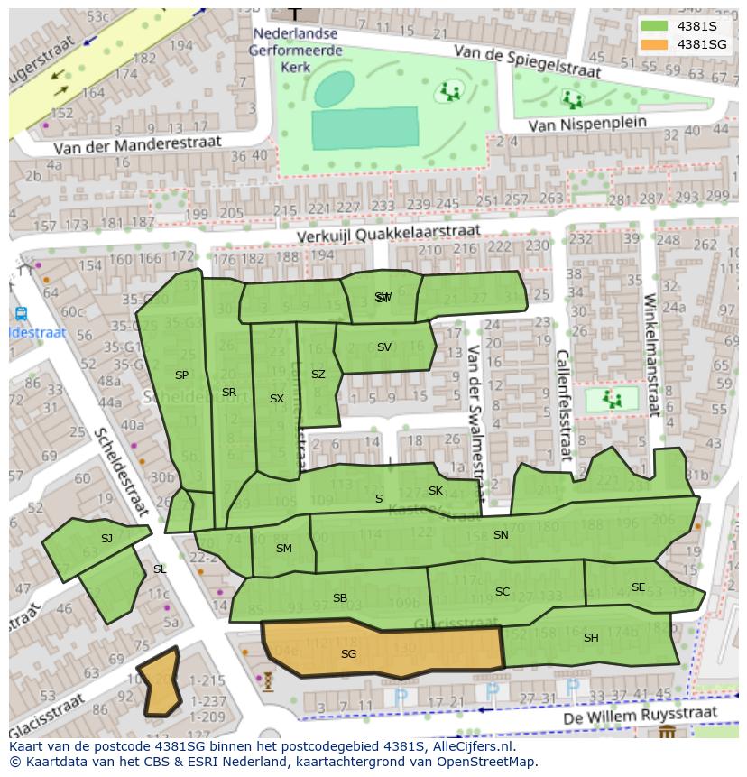 Afbeelding van het postcodegebied 4381 SG op de kaart.