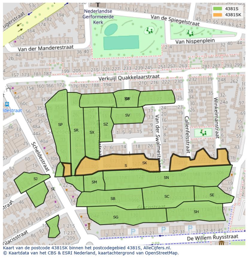 Afbeelding van het postcodegebied 4381 SK op de kaart.
