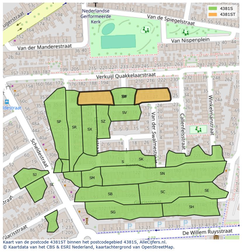 Afbeelding van het postcodegebied 4381 ST op de kaart.