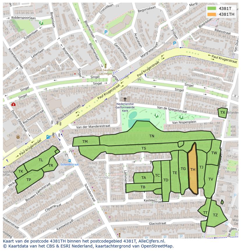 Afbeelding van het postcodegebied 4381 TH op de kaart.