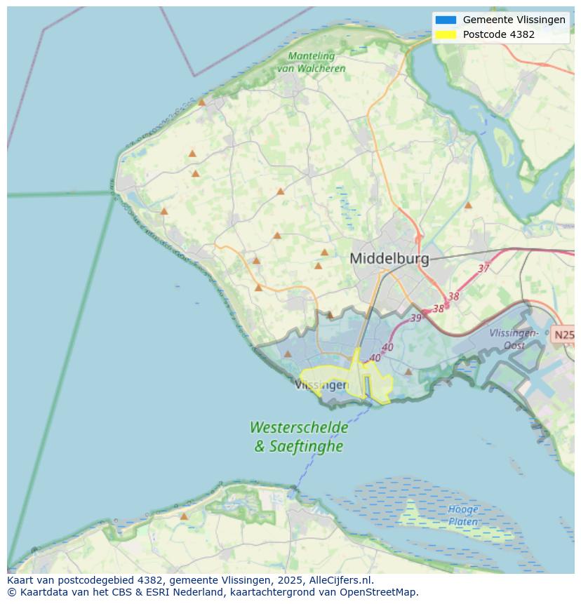 Afbeelding van het postcodegebied 4382 op de kaart.