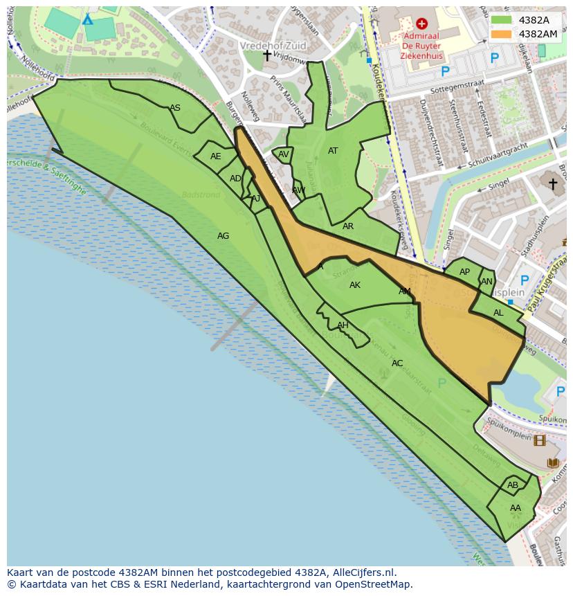 Afbeelding van het postcodegebied 4382 AM op de kaart.
