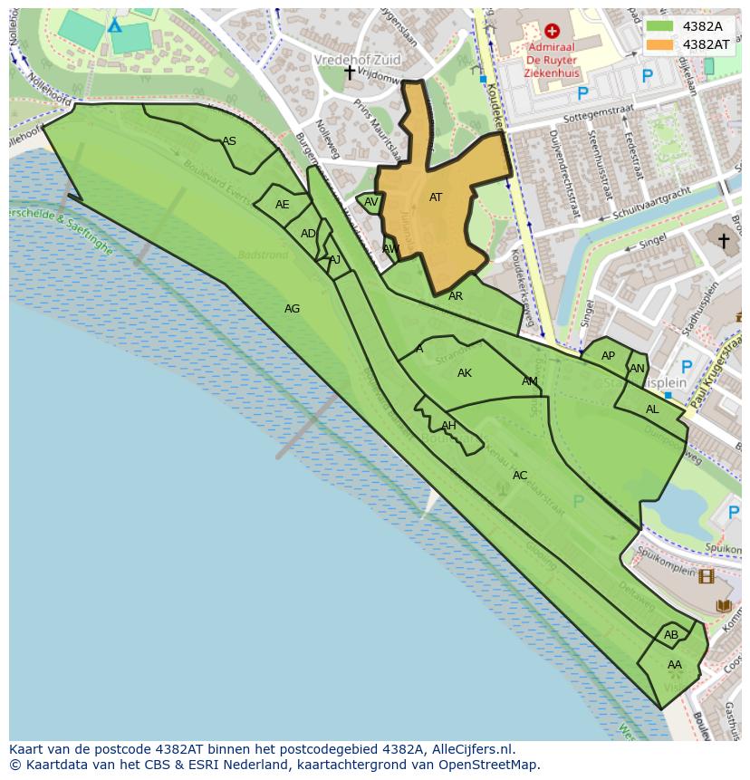 Afbeelding van het postcodegebied 4382 AT op de kaart.