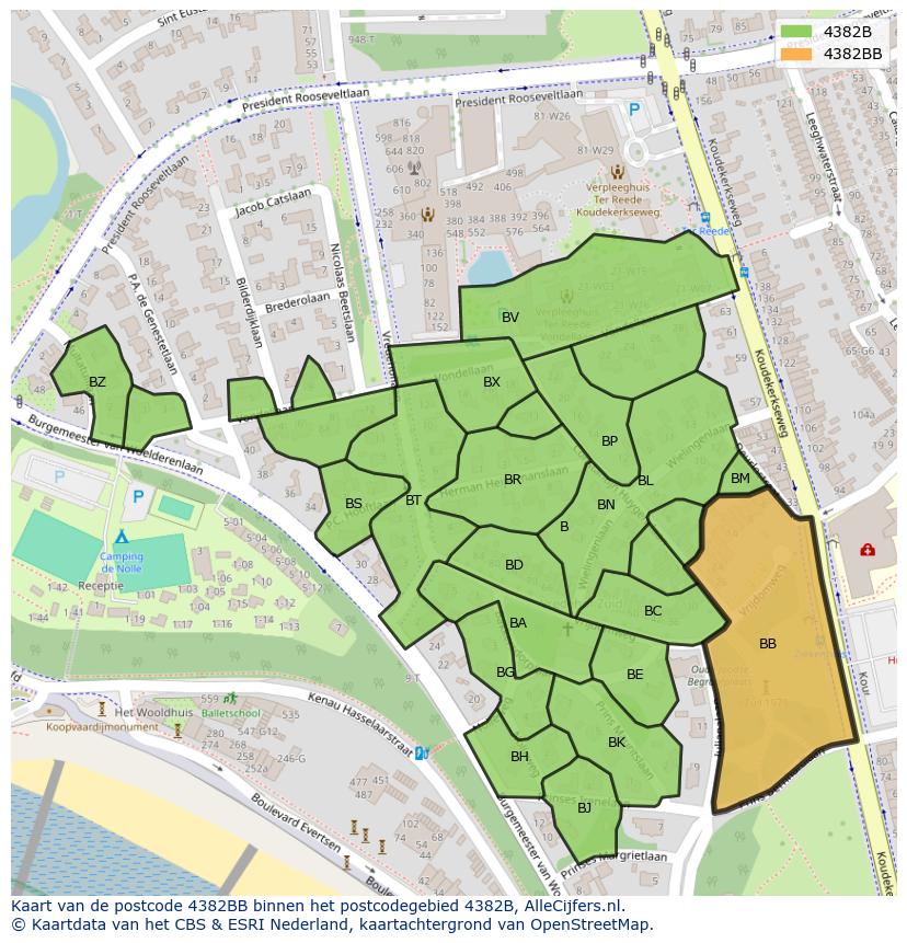 Afbeelding van het postcodegebied 4382 BB op de kaart.