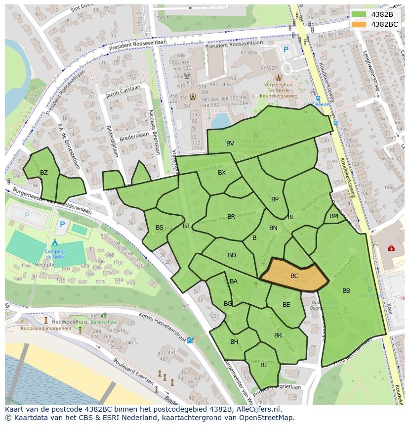 Afbeelding van het postcodegebied 4382 BC op de kaart.