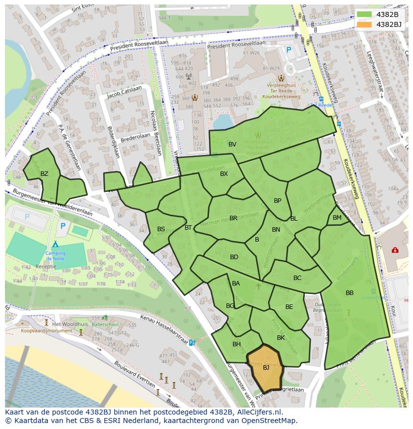 Afbeelding van het postcodegebied 4382 BJ op de kaart.