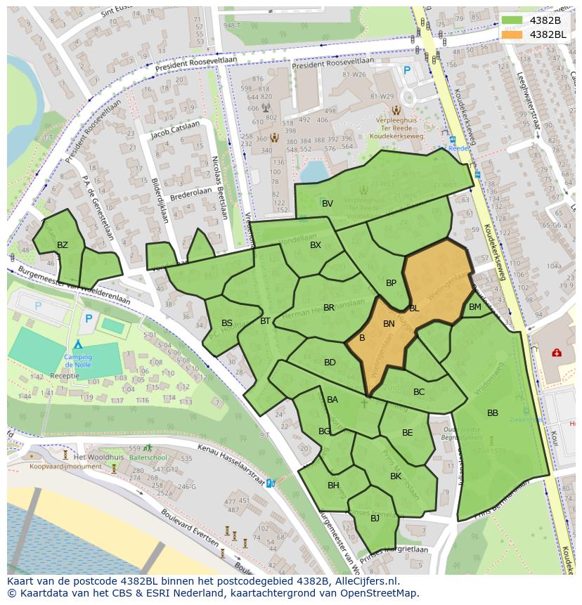 Afbeelding van het postcodegebied 4382 BL op de kaart.