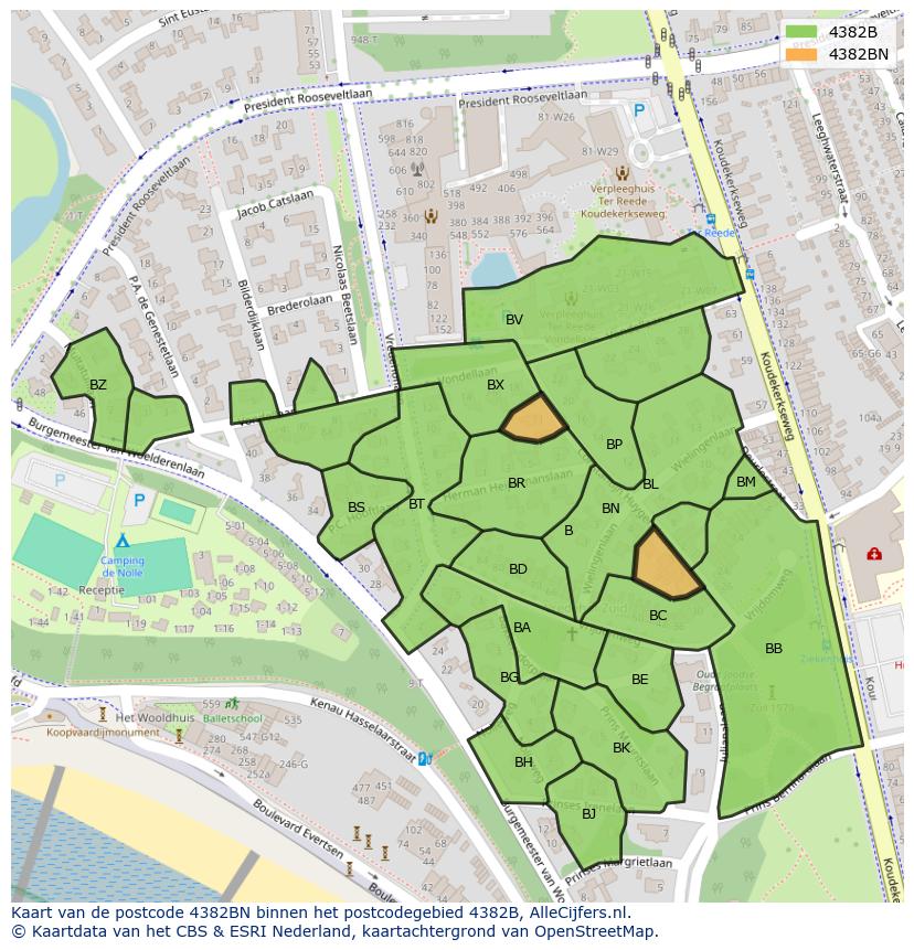 Afbeelding van het postcodegebied 4382 BN op de kaart.