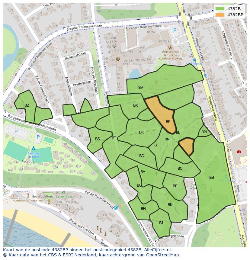 Afbeelding van het postcodegebied 4382 BP op de kaart.
