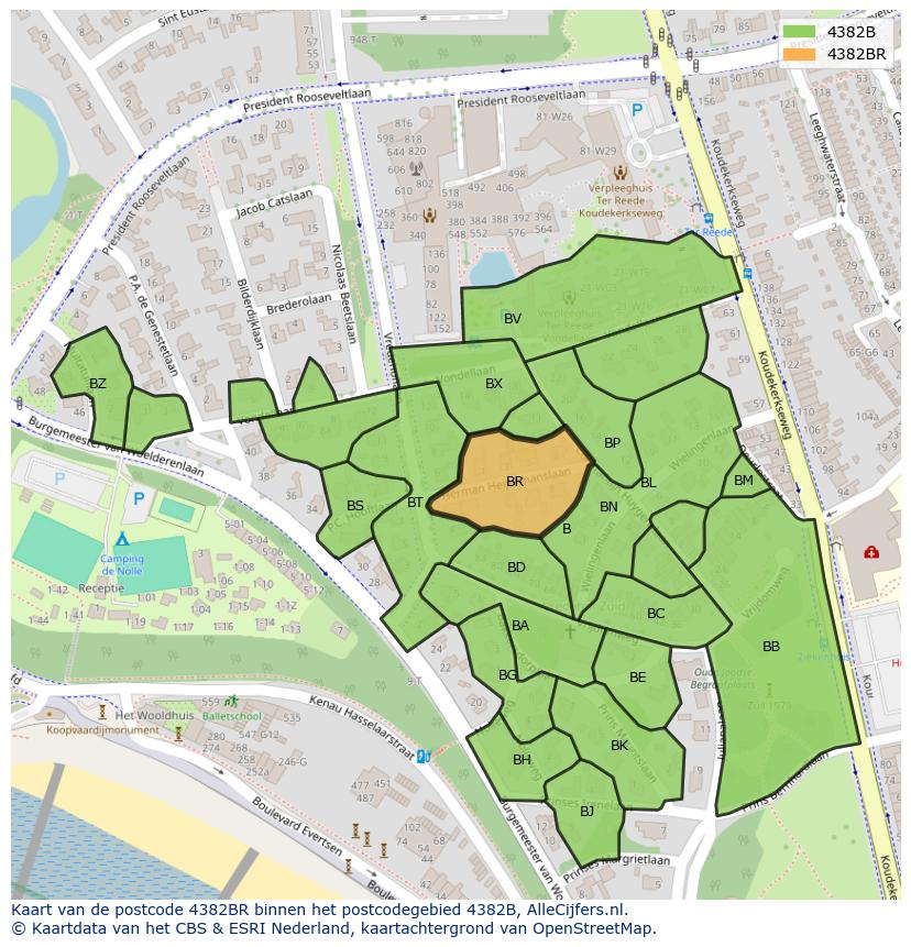 Afbeelding van het postcodegebied 4382 BR op de kaart.