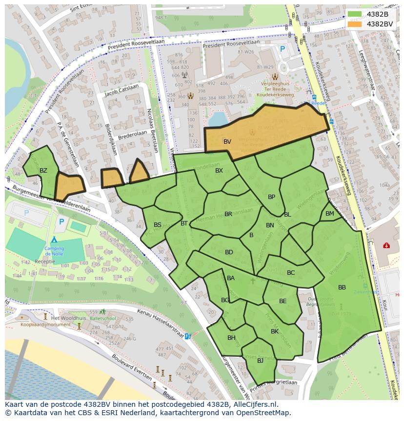 Afbeelding van het postcodegebied 4382 BV op de kaart.