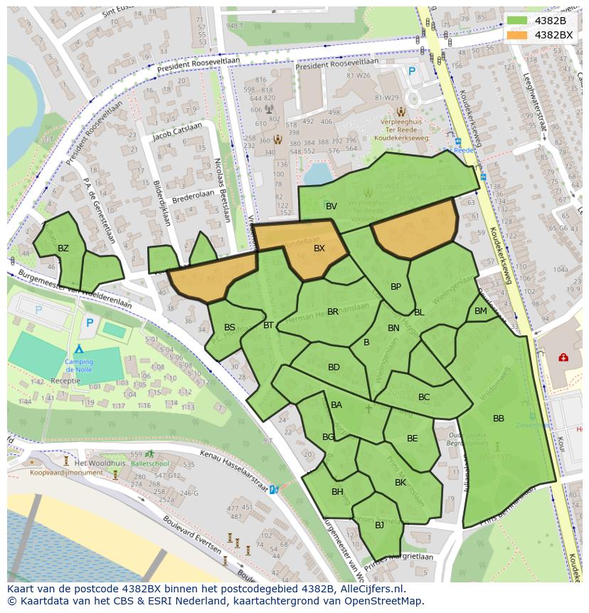 Afbeelding van het postcodegebied 4382 BX op de kaart.