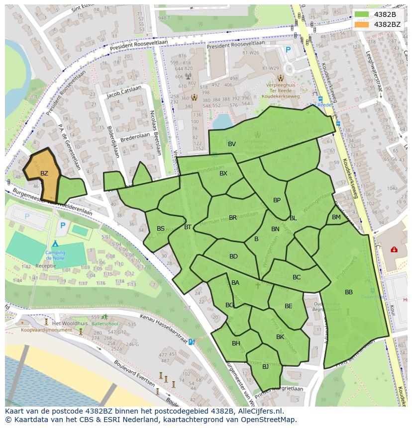 Afbeelding van het postcodegebied 4382 BZ op de kaart.