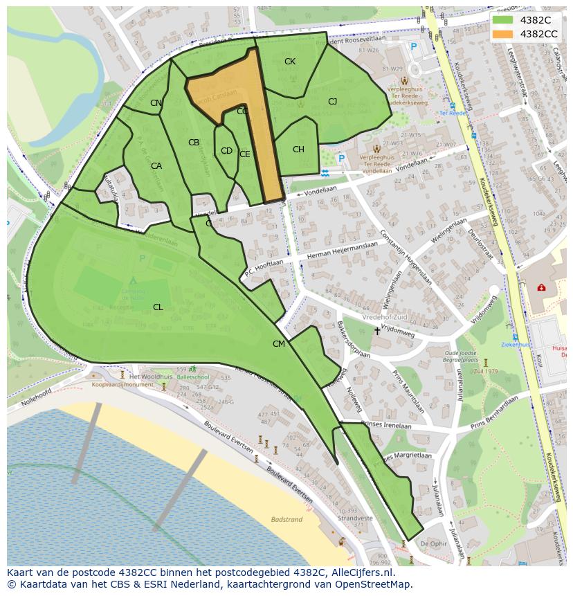 Afbeelding van het postcodegebied 4382 CC op de kaart.