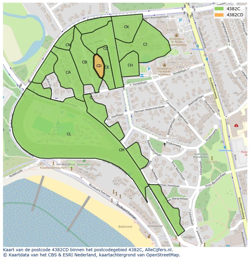 Afbeelding van het postcodegebied 4382 CD op de kaart.