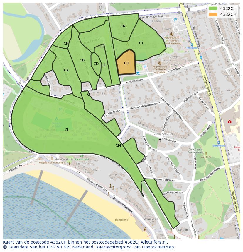 Afbeelding van het postcodegebied 4382 CH op de kaart.